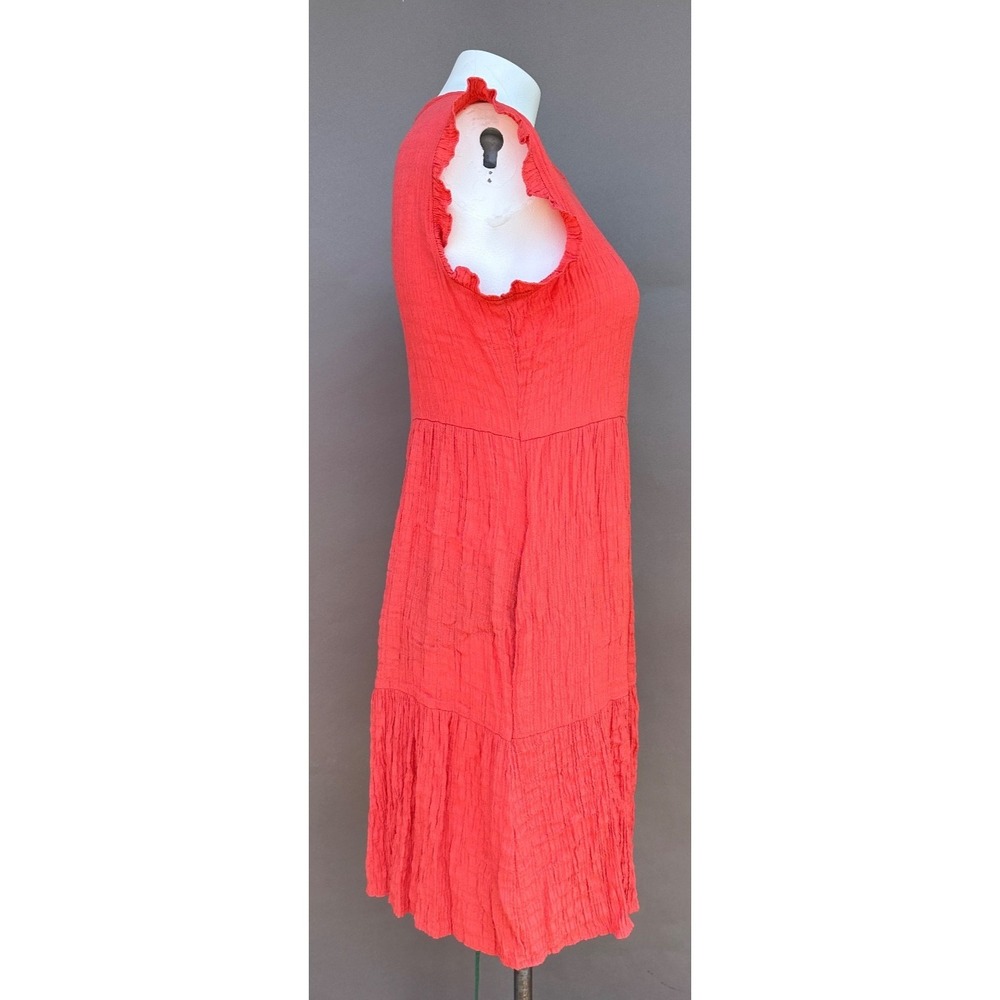 Sonoma Coral Orange Tiered Crinkle Dress S Boho Cottagecore Ruffle Pockets Coast - Picture 4 of 14
